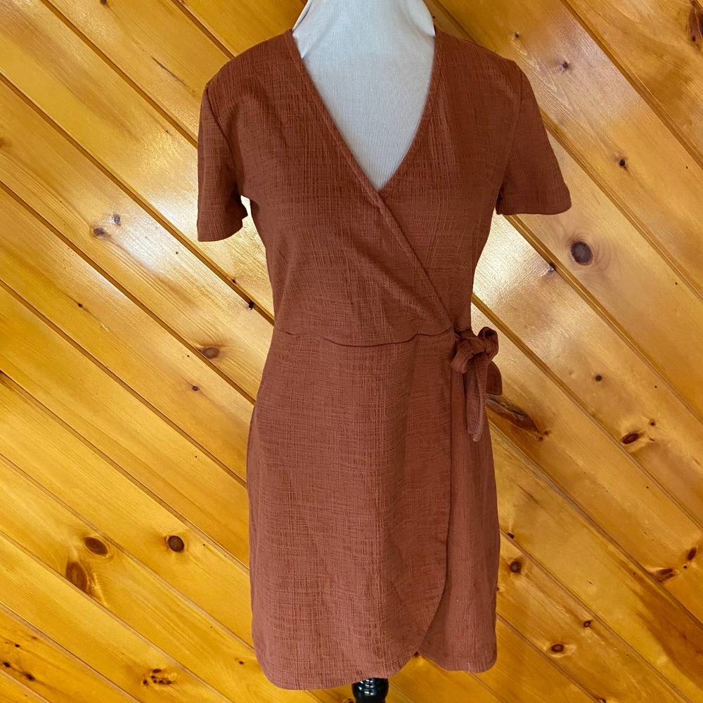 Madewell Texture & Thread Brown Faux Wrap Mini Dress Short Sleeve Small S